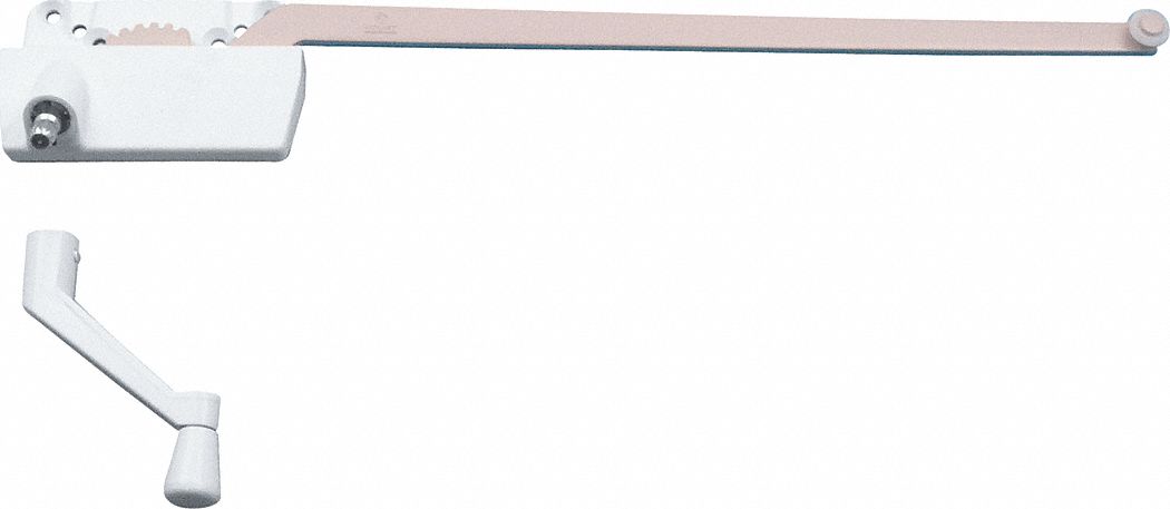 Window Operator: Crank, Handle Included, Right-Hand, Surface, White, 3 in Base Lg