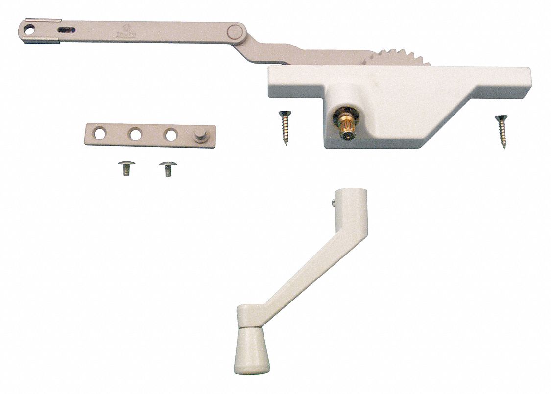 Window Operator: Crank, Handle Included, Left-Hand, Sash, White, 5 1/2 in Base Lg