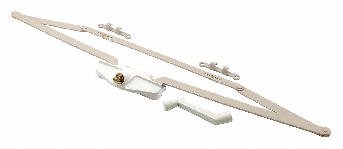 Window Operator: Crank, Handle Included, Non-Handed, Sash, White, 4 3/16 in Base Lg