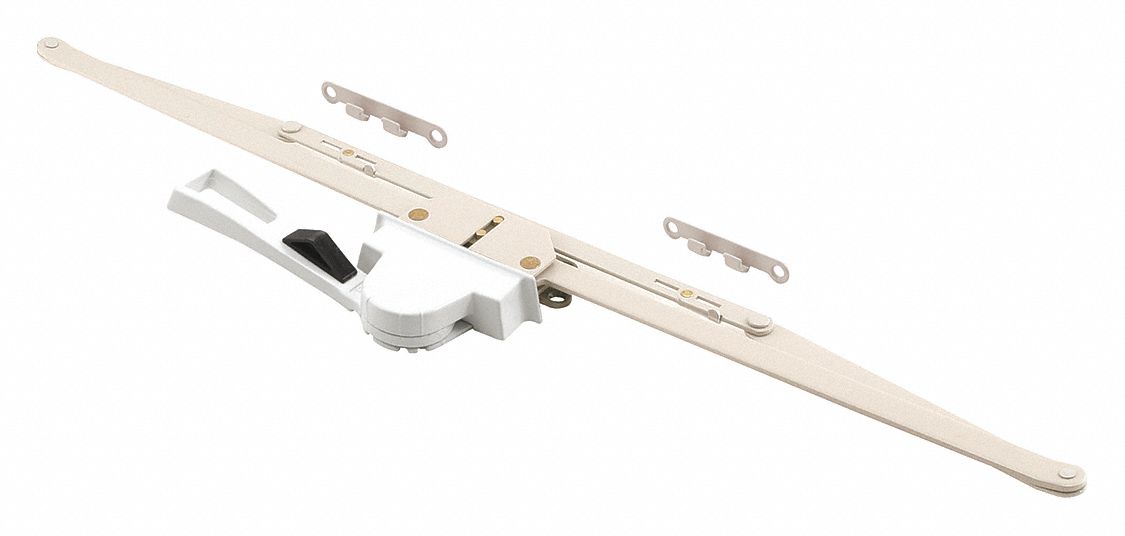 Window Operator: Lever, Handle Included, Left-Hand, Sash, White, 4 in Base Lg