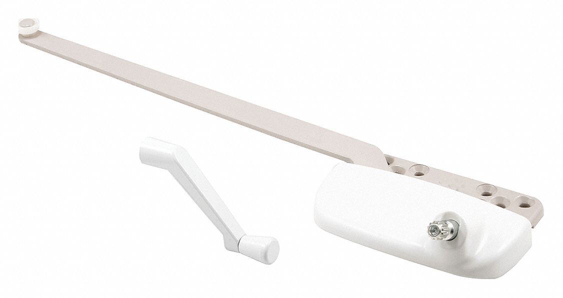 Window Operator: Crank, Handle Included, Left-Hand, Sash, White, 3 in Base Lg