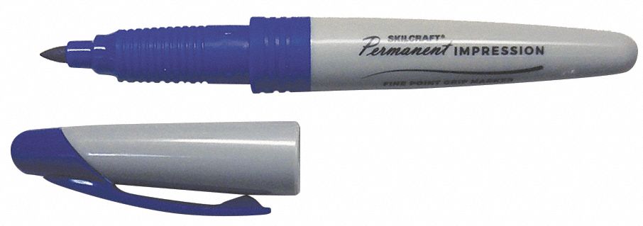 Permanent Marker: Blue, Capped, Fine, Permanent Ink, Single Tips, Std, 12 PK