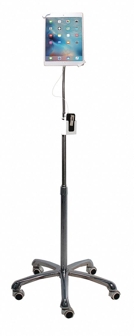 Floor Stand: Silver, Aluminum/Plastic, 64 in Ht, 26 in Lg, 26 in Wd, Rolling Stand