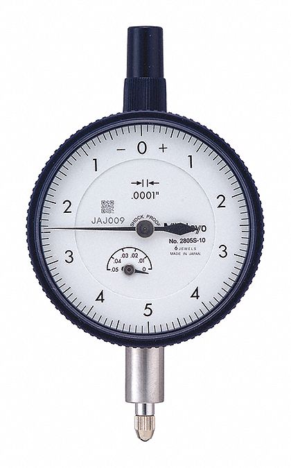Dial Indicator - Flat Back: 0 in to 0.05 in, Inch, Plunger, 0.0001 in Accuracy