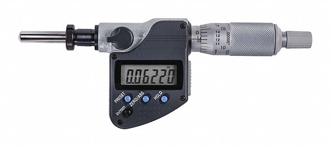 Digital Micrometer Head: 0 in to 1 in /0 mm to 25.4 mm, Inch/Metric, ±0.0001 in Accuracy