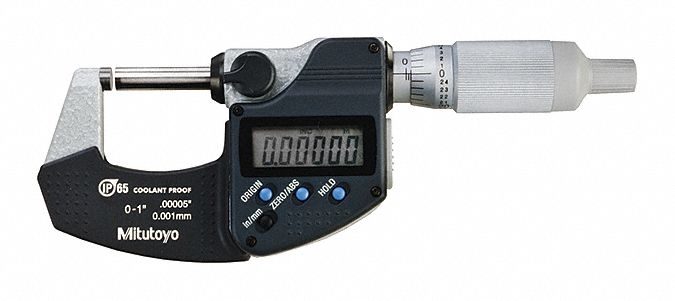 IP65 DIGITAL OUTSIDE MICROMETER, 0 TO 1 IN/0 TO 25.4MM RANGE, IP65, INCH/METRIC, FLAT