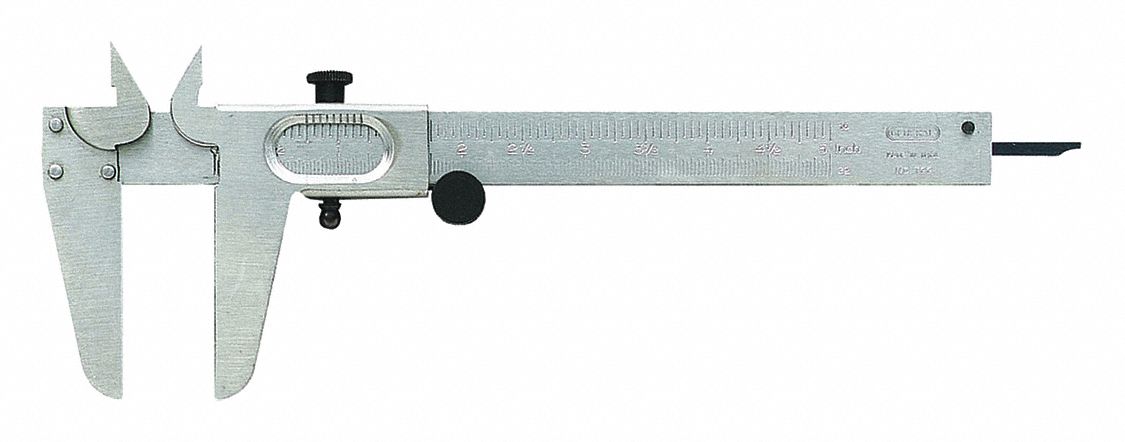 4-WAY VERNIER CALIPER, 0 IN TO 5 IN/MM TO 127MM RANGE, +/-01 IN ACCURACY