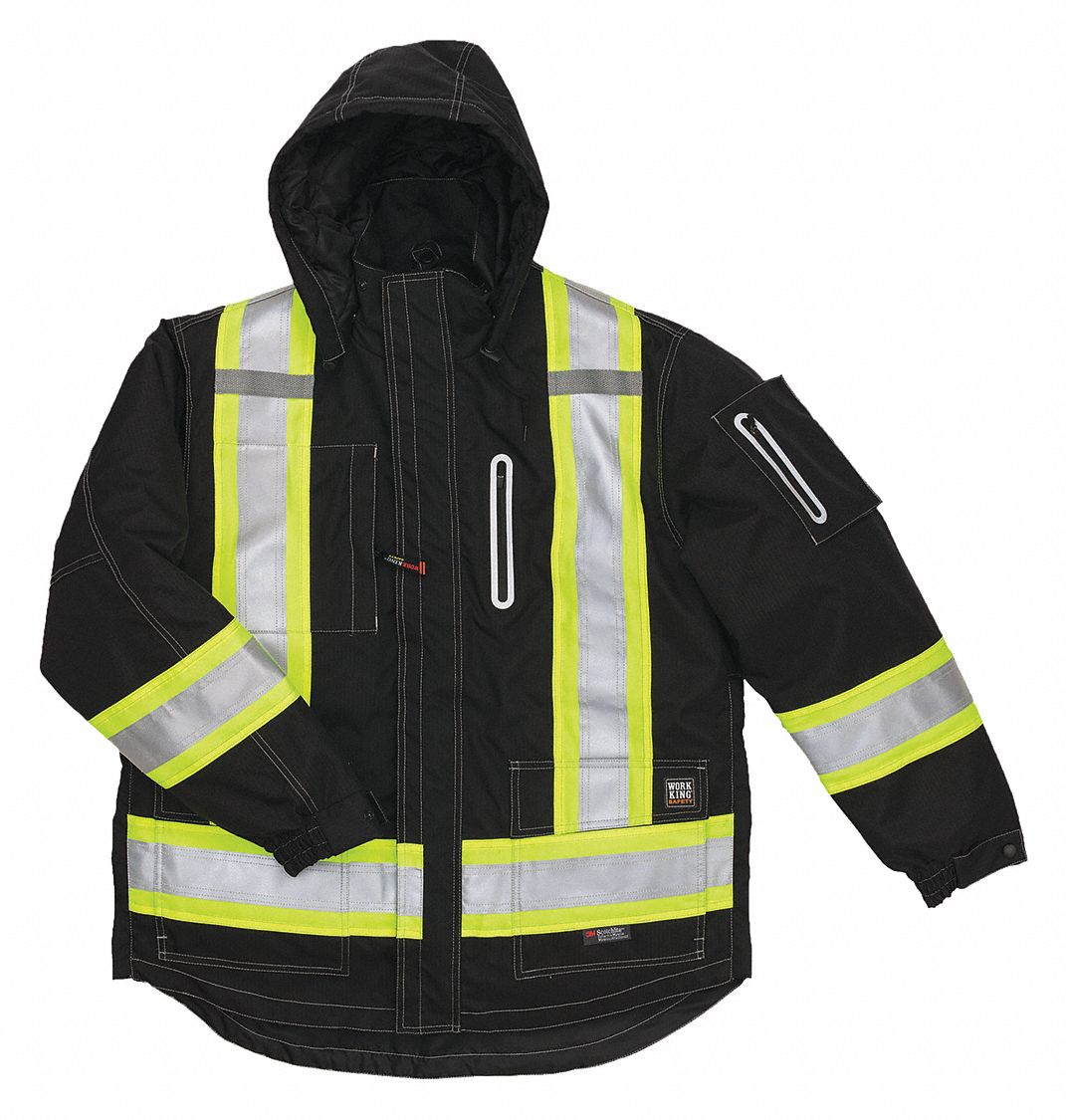 WORK KING High Visibility Parka, ANSI Class 1, 100% Polyester, Black ...