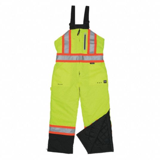 TOUGH DUCK Bib Overalls, Polyester, Fluorescent Green, Zipper, Men's
