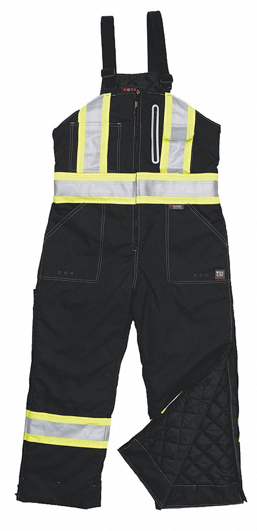 INSULATED BIB OVERALLS, RIPSTOP, ANSI CLASS E, 42 X 30 IN, BLACK, POLYESTER, ZIPPER