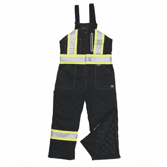 WORK KING Bib Overalls, Polyester, Black, Zipper, Men's, Number of