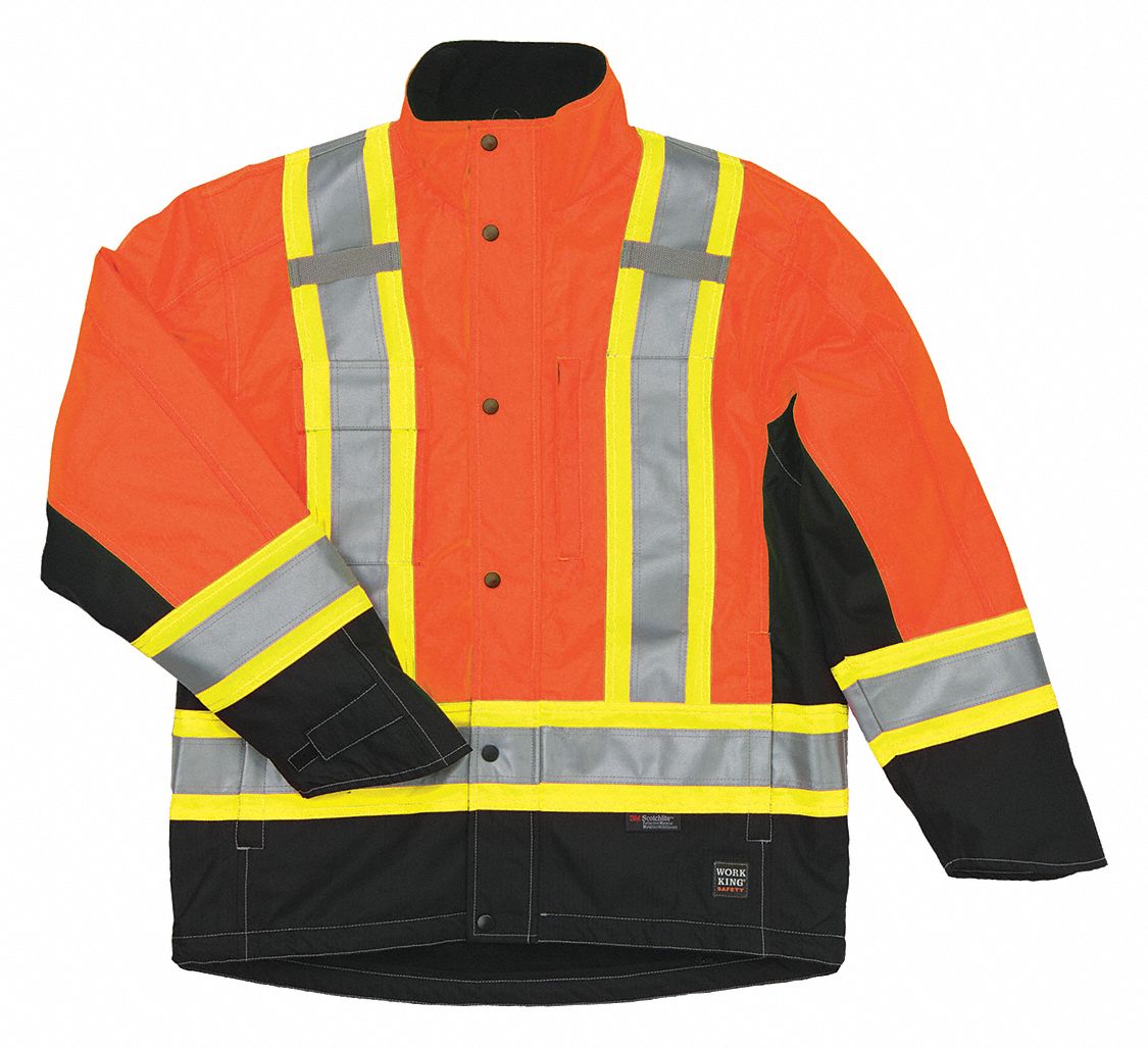 TOUGH DUCK FLEECE LINED SAFETY JACKET,FLOR,M - High Visibility