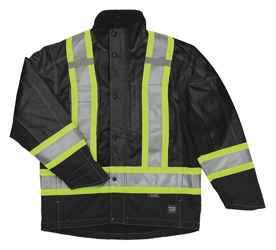 WORK KING High Visibility Parka, ANSI Class 1, 100% Polyester, Black ...