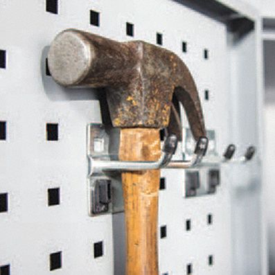 DOUBLE ROD PEGBOARD HOOK, 2 IN X 2¼ IN X 2⅜ IN, 10 HOOKS, 2 IN HOOK D, LOCKING CLIP