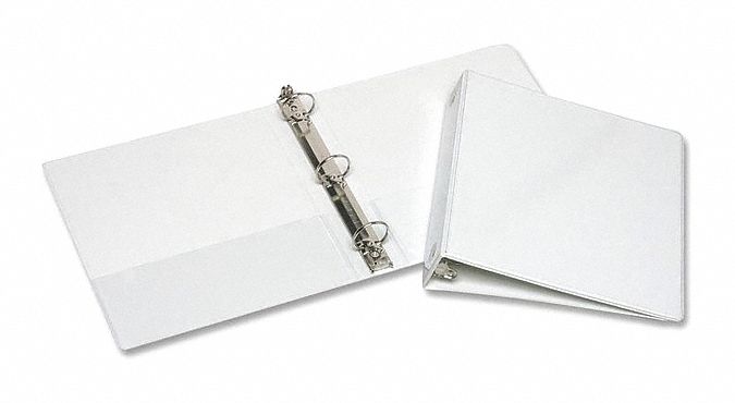 Ring Binder: 1 1/2 in Ring Size, Round, 280 Sheet Capacity, Clear Sleeve, Vinyl, White
