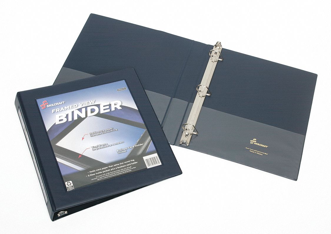 3-RING BINDER,D-RING,1 IN,VINYL,NAVY