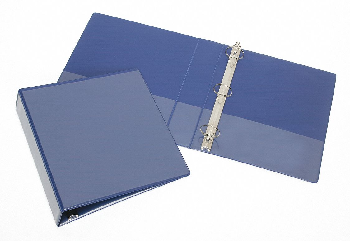 Ring Binder: 1 1/2 in Ring Size, Round, 280 Sheet Capacity, Clear Sleeve, Vinyl, Blue