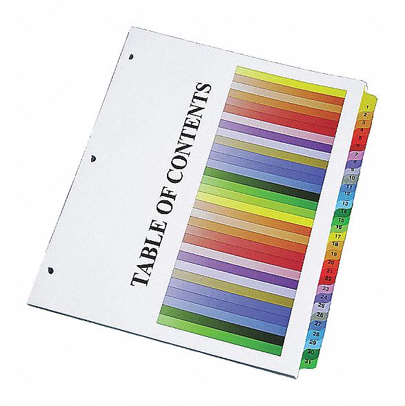 BINDER DIVIDER,MULTICOLOR,31 TABS