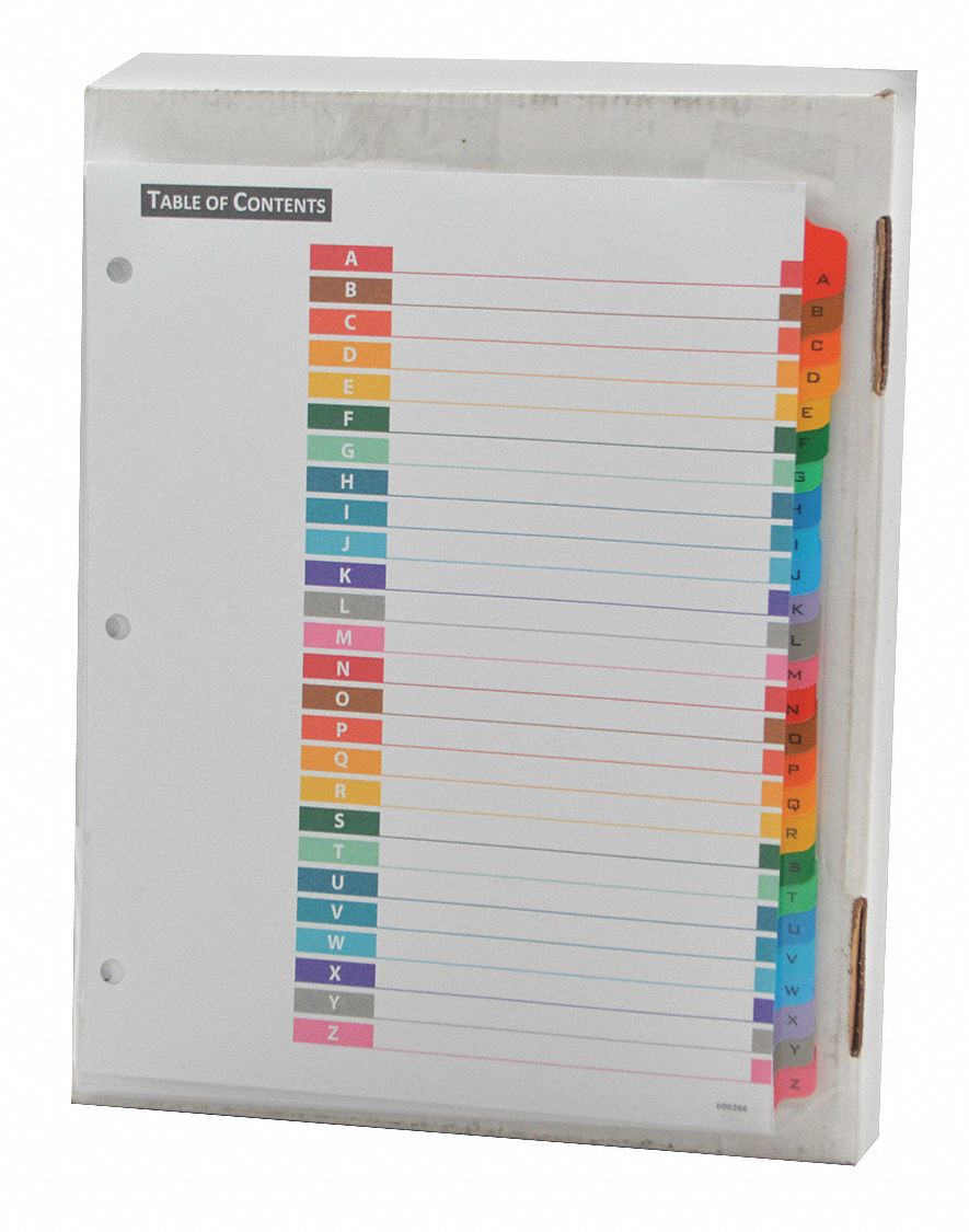 BINDER DIVIDER,MULTICOLOR,26 TABS