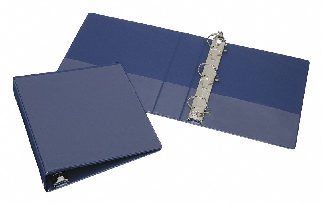 Ring Binder: 2 in Ring Size, Round, 480 Sheet Capacity, Clear Sleeve, Vinyl, Blue