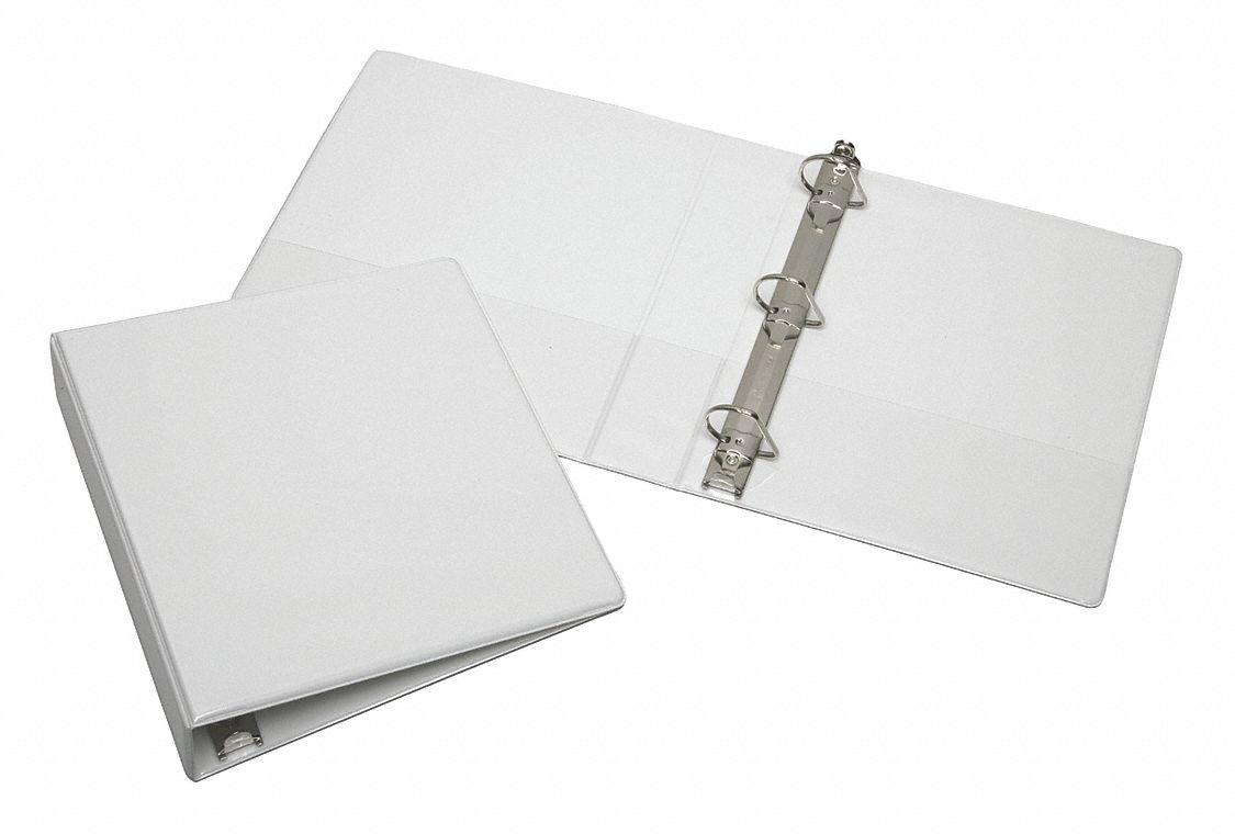Ring Binder: 2 in Ring Size, Round, 480 Sheet Capacity, Clear Sleeve, Vinyl, White