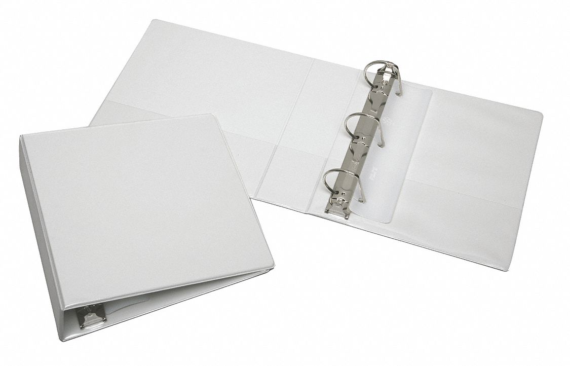 Ring Binder: 3 in Ring Size, Round, 700 Sheet Capacity, Clear Sleeve, Vinyl, White