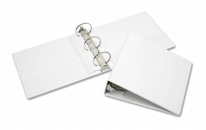 Ring Binder: 3 in Ring Size, Round, 700 Sheet Capacity, Clear Sleeve, Vinyl, White