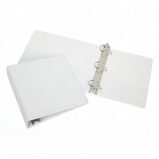 3-Ring Binder: 1 in Ring Size - Binders, D-Ring, 220 Sheet Capacity -  Binders, White, Clear Sleeve