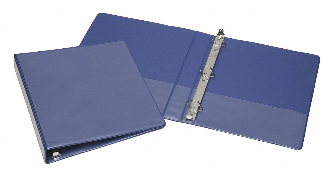 3-RING BINDER,D-RING,1 IN,VINYL,BLUE