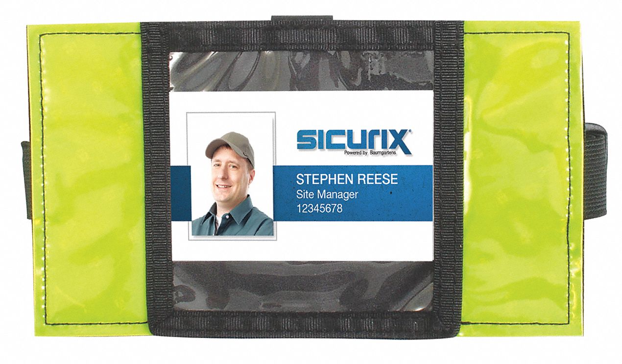 SICURIX, Horizontal/Vertical, Black/Yellow, Arm Badge Holder 54HP76BAU 66850 Grainger