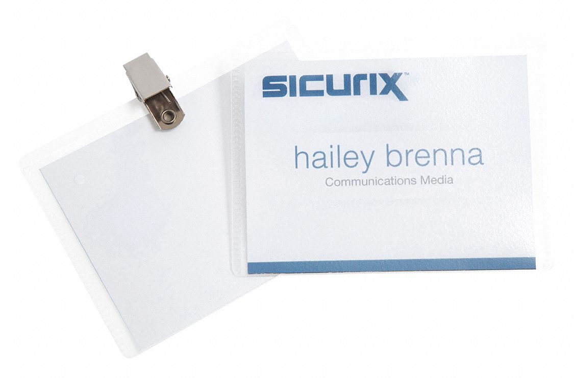 SICURIX ID Badge Holder Kit: Inkjet/Laser Printers, Clip, 50 PK - 54HR05|BAU 67673 - Grainger