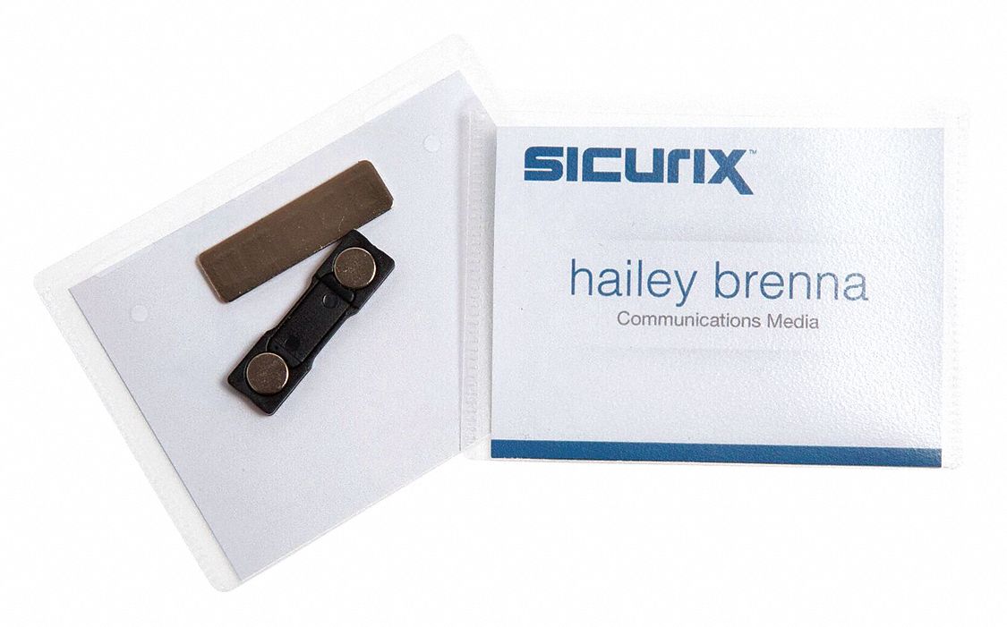 Badge Holder: Pouch, Horizontal/Vertical, 3 in Badge Pouch Wd, 4 in Badge Pouch Ht, Plastic, 20 PK