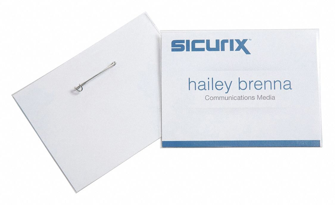 Badge Holder: Pouch, Horizontal/Vertical, 3 in Badge Pouch Wd, 4 in Badge Pouch Ht, Plastic, 100 PK