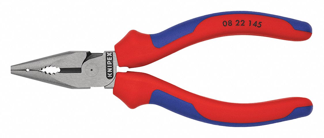 NEEDLE NOSE PLIER, 1¼ IN MAX JAW OPENING, 6 IN OVERALL L, 1½ IN JAW L, ⅛ IN TIP W