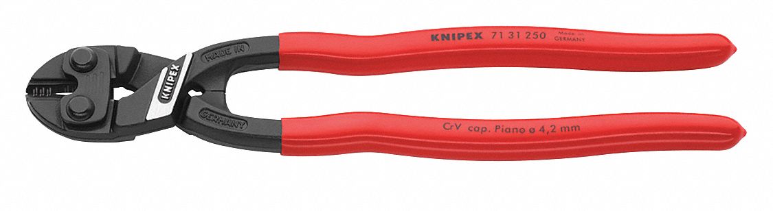 BOLT CUTTER, STEEL, FOR 3/16 IN MAX DIA SOFT STEEL, FOR 3/16 IN MAX DIA MEDIUM STEEL, RED
