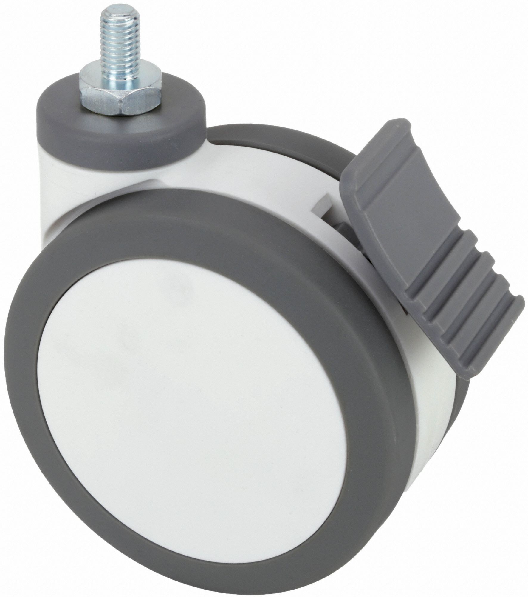 Twin-Wheel Threaded Stem Caster: 4 15/16 in Wheel Dia., 220 lb, Polyurethane