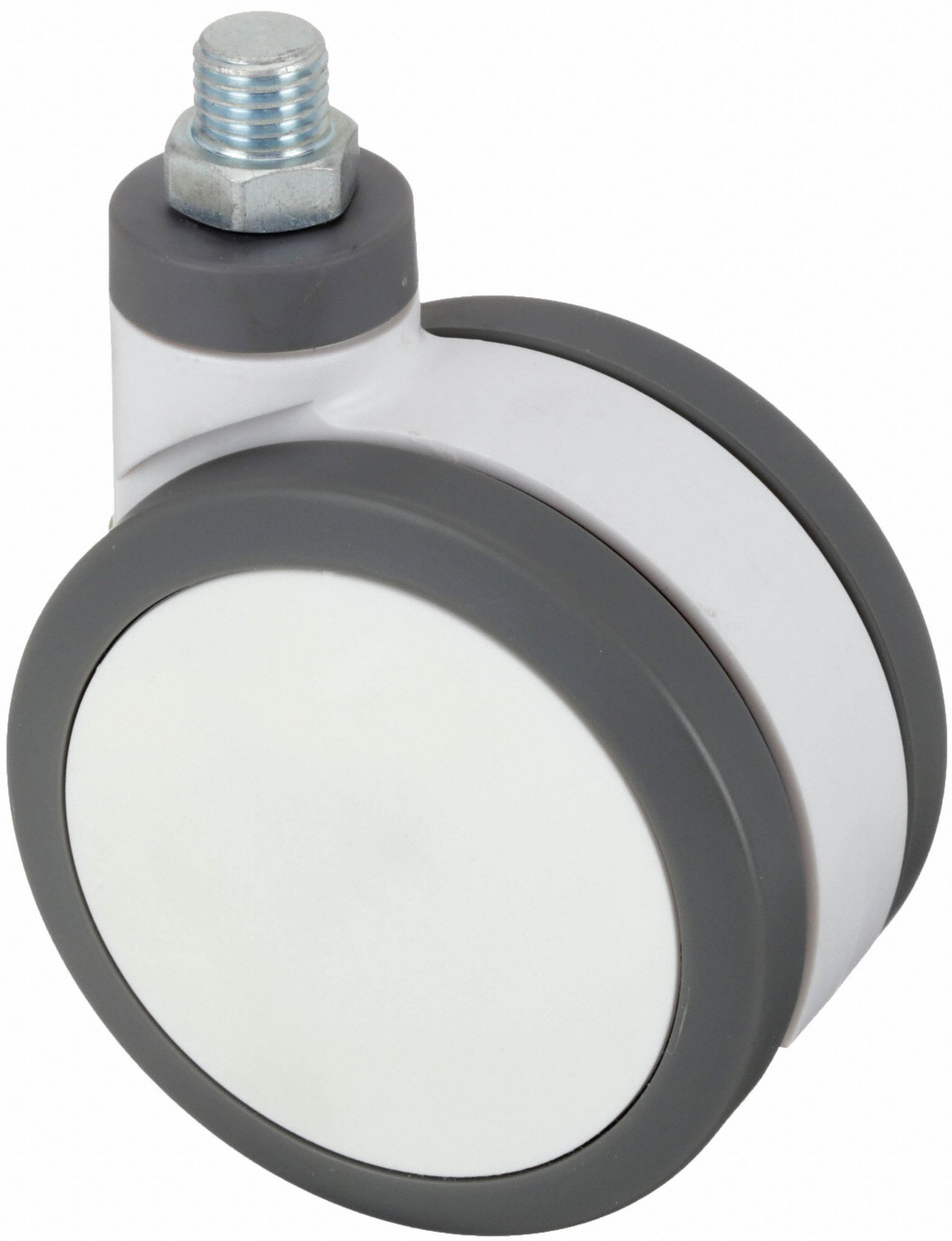 Twin-Wheel Threaded Stem Caster: 4 in Wheel Dia., 220 lb, 5 1/8 in Mounting Ht