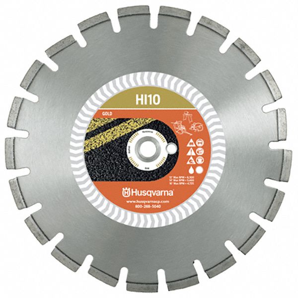 DIAMOND SAW BLADE, SEGMENTED, 16 IN, 1 IN ROUND ARBOUR, WET/DRY, 4725 RPM, 20 HP, ASPHALT