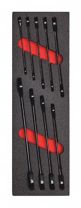 COMBINATION WRENCH SET, ALLOY STEEL, BLACK CHROME, 9 TOOLS, STANDARD, FOAM TRAY