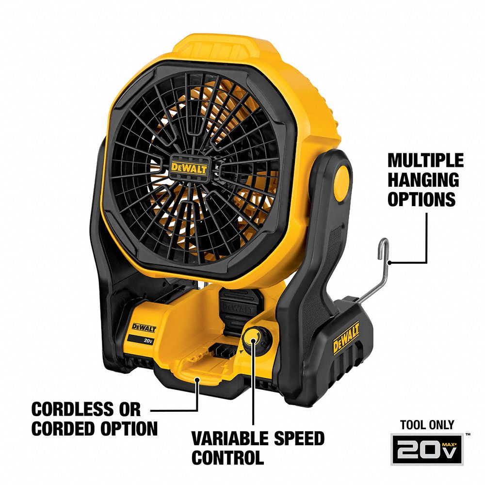 DEWALT Jobsite Cordless Fan, Variable 54JJ33DCE511B Grainger