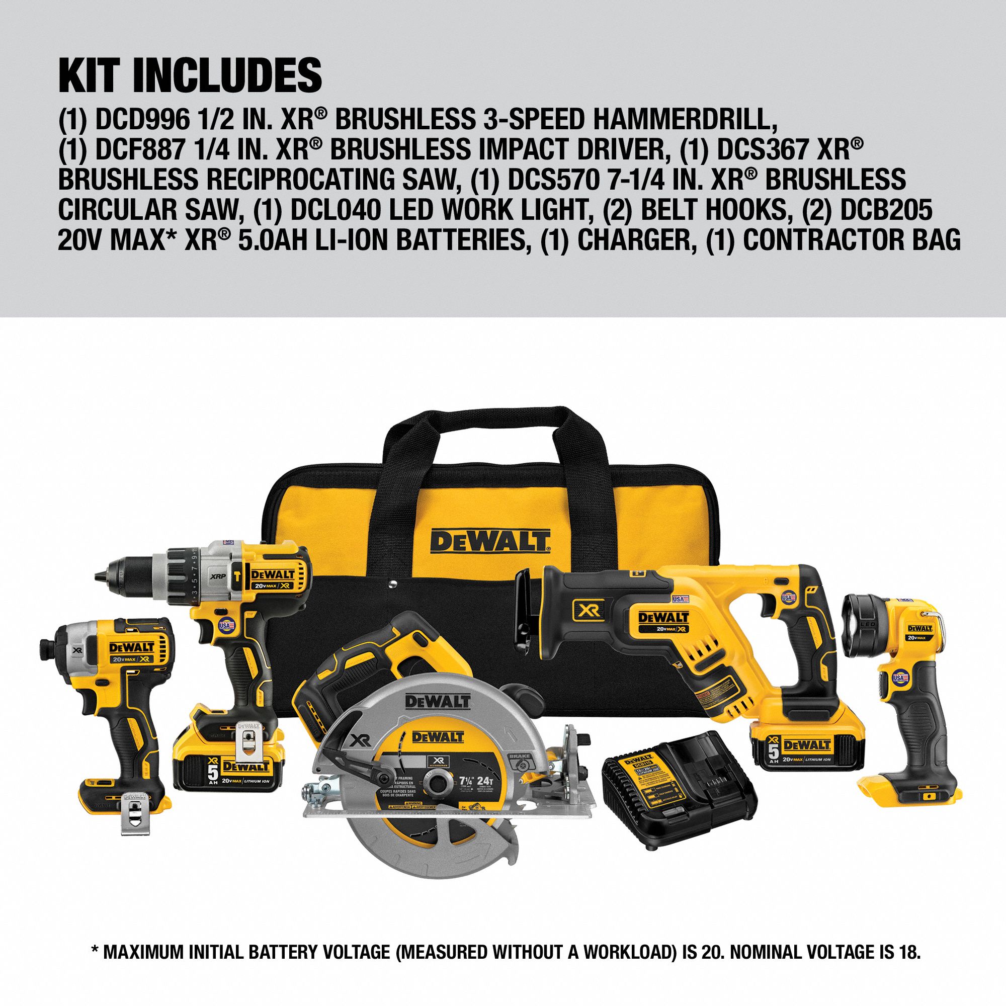 Dewalt v Max Cordless Combination Kit v Dc Voltage Number Of Tools 5 54jk22 Dck594p2 Grainger