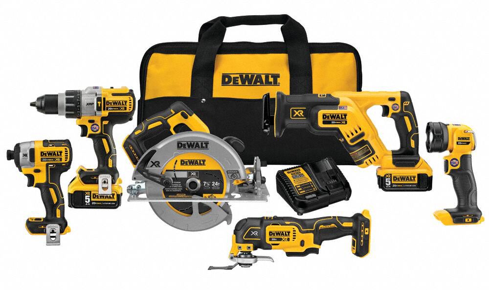 DEWALT Cordless Combination Kit 20 V Volt 6 Tools 1 2 in Hammer Drill Compact 38 250 BPM