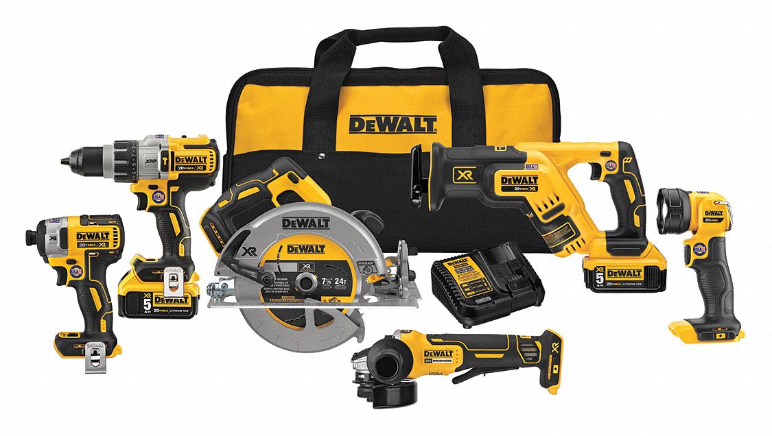 TR COMBINÉE, S/FIL, SANS BALAI, 20 V, 5 AH, 6 OUTILS, COMPREND 2 BATTERIES/CHARGEUR