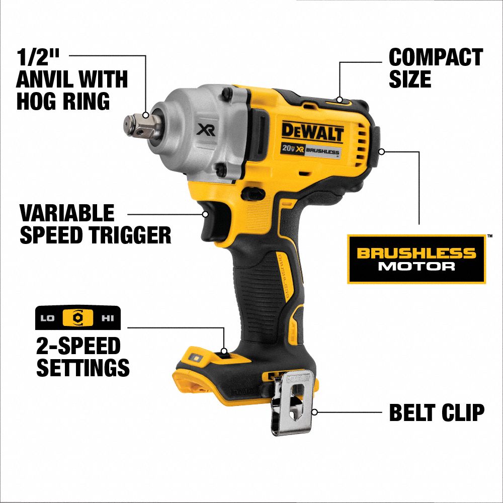 DEWALT Cordless, Impact Wrench, 20V DC, 600 ftlb Breakaway Torque