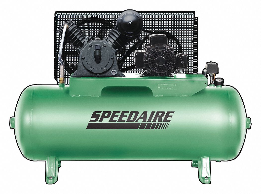 SPEEDAIRE Electric Air Compressor: 5 hp, 2 Stage, Horizontal, 80 gal Tank,  14 cfm, Splash Lubricated