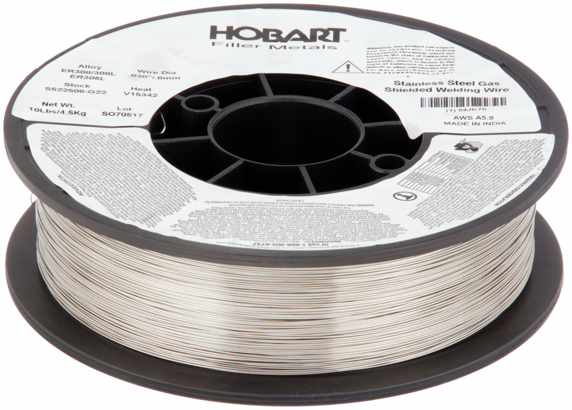 HOBART, Stainless Steel, ER308/308L, MIG Welding Wire 54JK70S522506