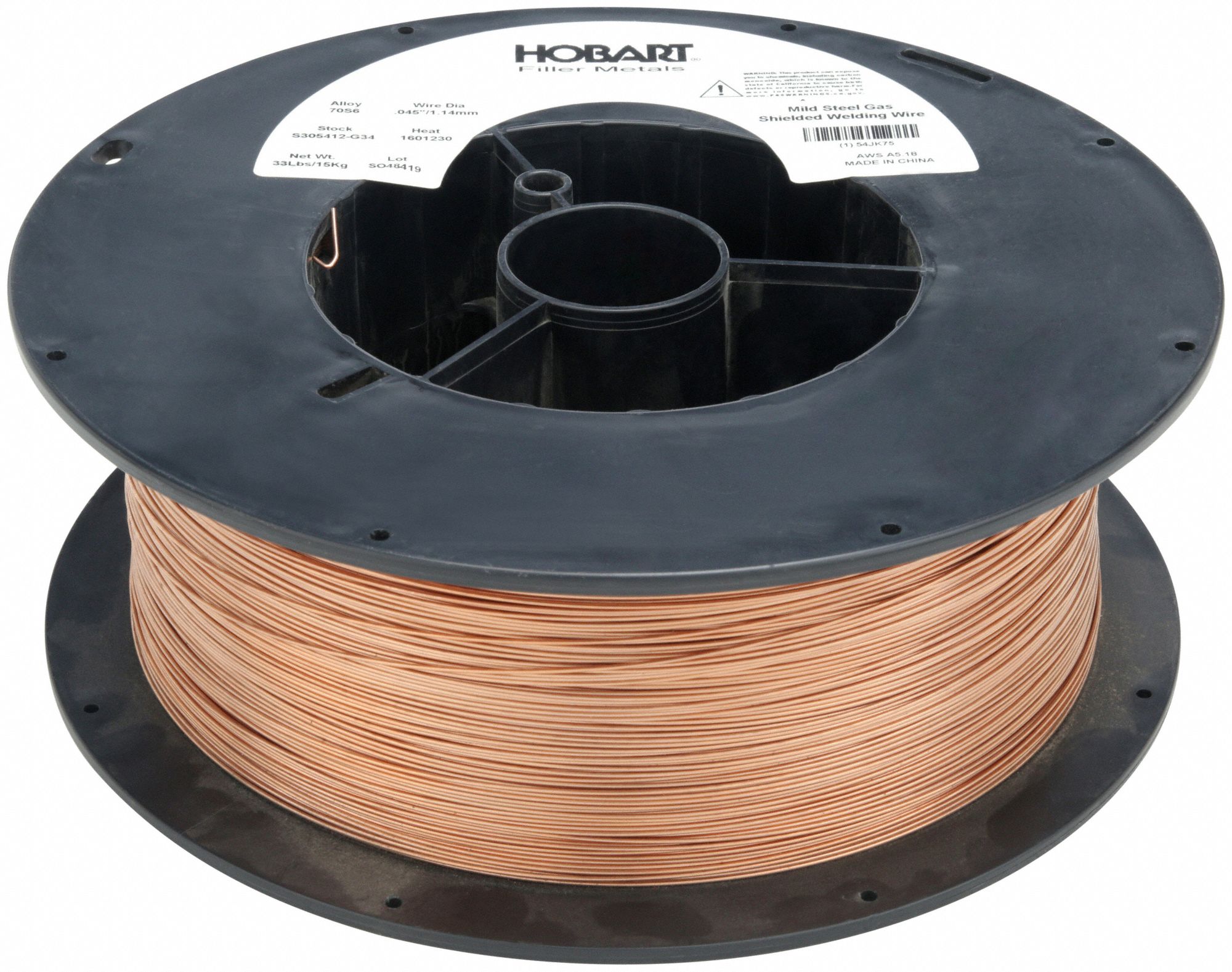 MIG Welding Wire: Carbon Steel, ER70S-6, 0.045 in, 33 lb, Plastic Spool
