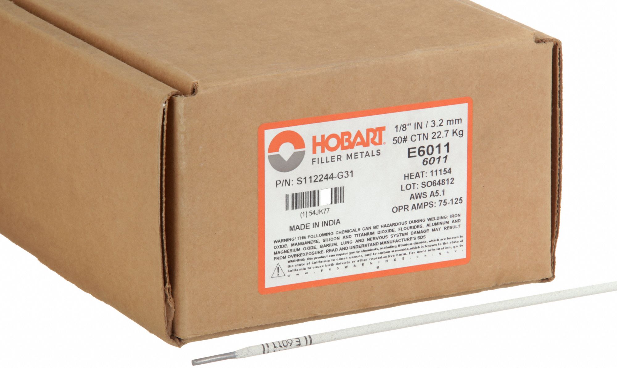 Stick Electrode: Carbon Steel, E6011, 1/8 in x 14 in, 50 lb