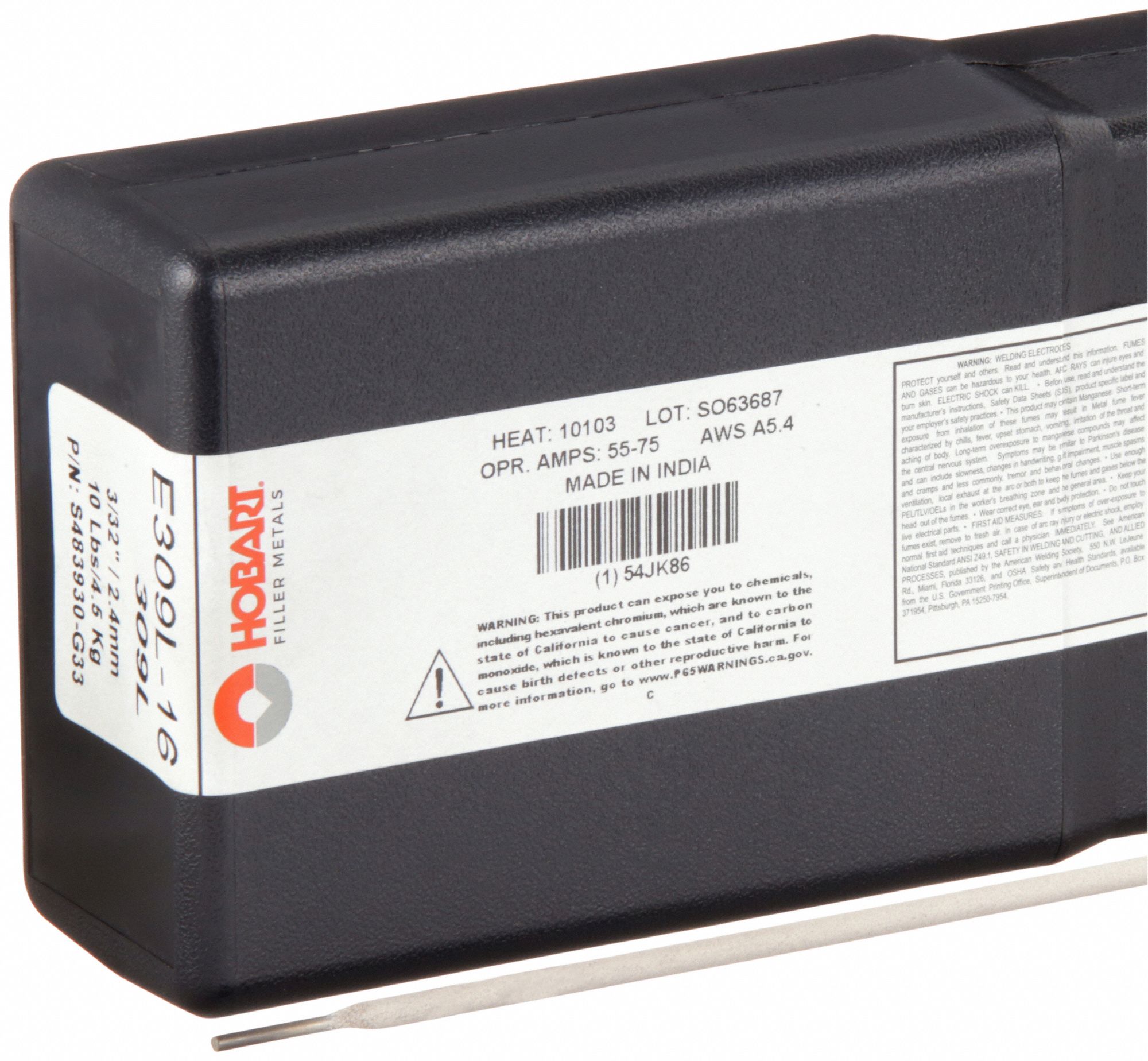 Stick Electrode: Stainless Steel, E309/309L-16, 3/32 in x 12 in, 5 lb