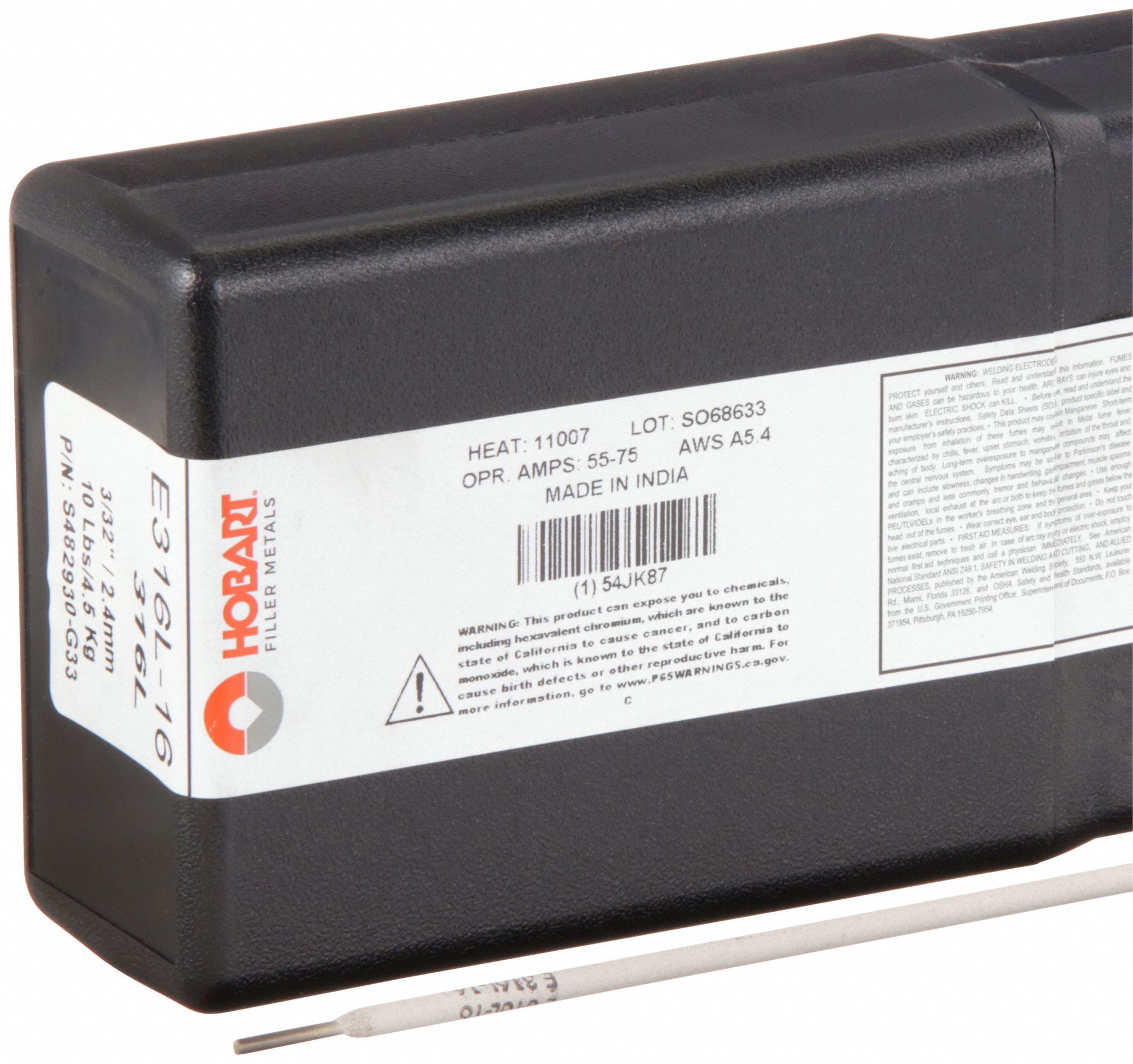 Stick Electrode: Stainless Steel, E316/316L-16, 3/32 in x 12 in, 10 lb